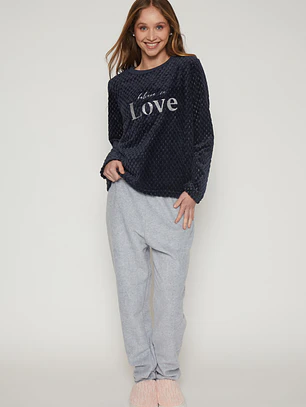 Pijama Waffle Mujer Azul Familyshop