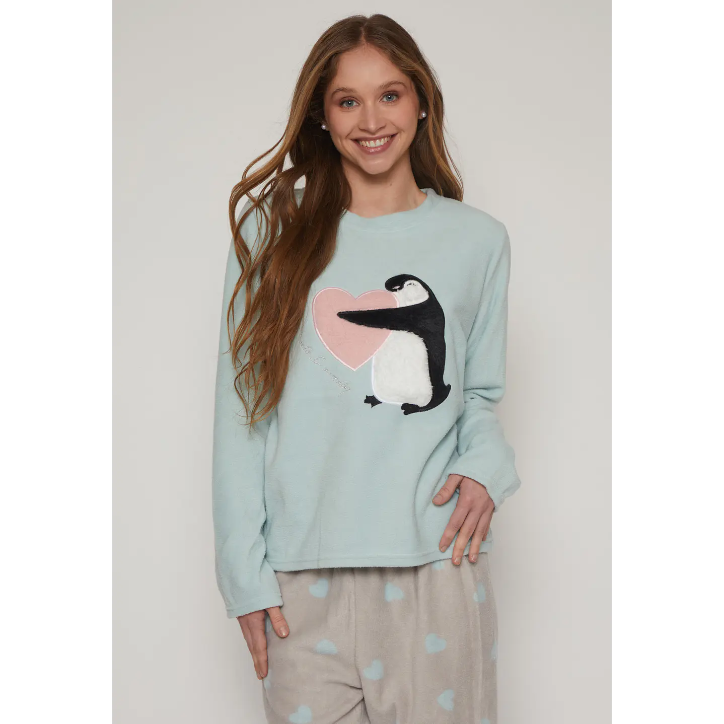 Pijama Polar Print Mujer Celeste Familyshop 4