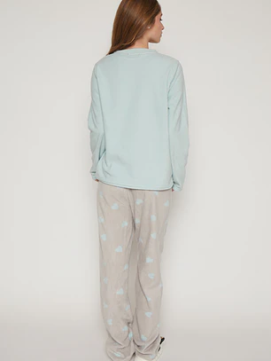 Pijama Polar Print Mujer Celeste Familyshop