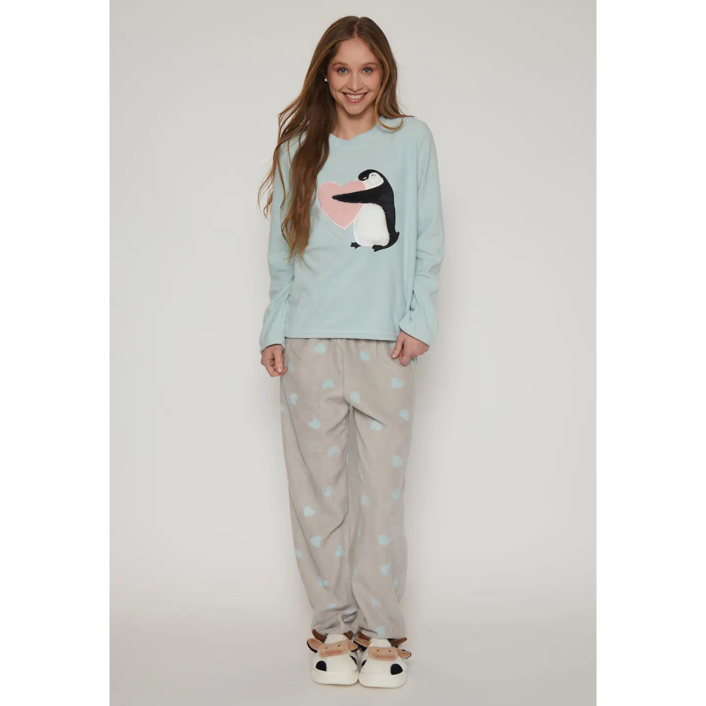 Pijama Polar Print Mujer Celeste Familyshop 1