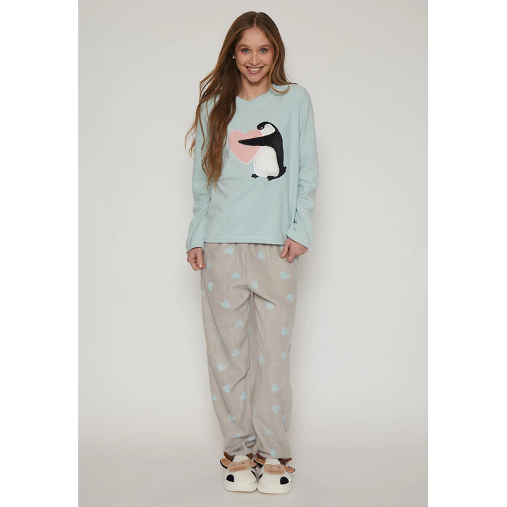 Pijama Polar Print Mujer Celeste Familyshop 1