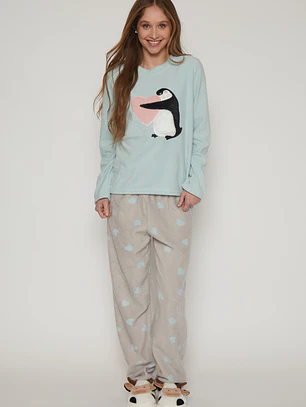 Pijama Polar Print Mujer Celeste Familyshop
