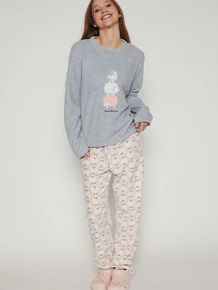 Pijama Polar Mujer Gris Familyshop
