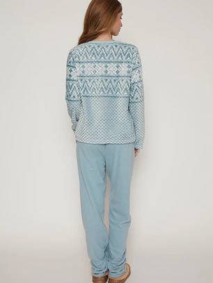 Pijama Waffle Mujer Celeste Familyshop