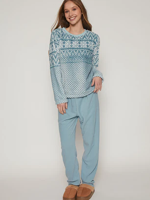 Pijama Waffle Mujer Celeste Familyshop