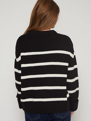 Sweater Rayas Mujer Negro Familyshop