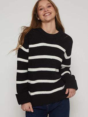 Sweater Rayas Mujer Negro Familyshop