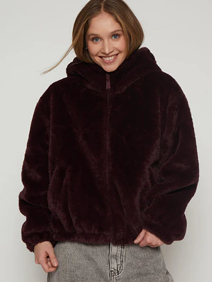 Chaqueta Piel Gorro Mujer Burdeo Familyshop