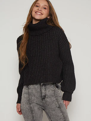 Sweater Canutón Cuello Mujer Negro Familyshop