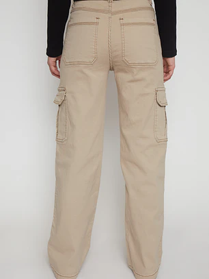 Pantalón Wide Leg Cargo Mujer Beige Familyshop