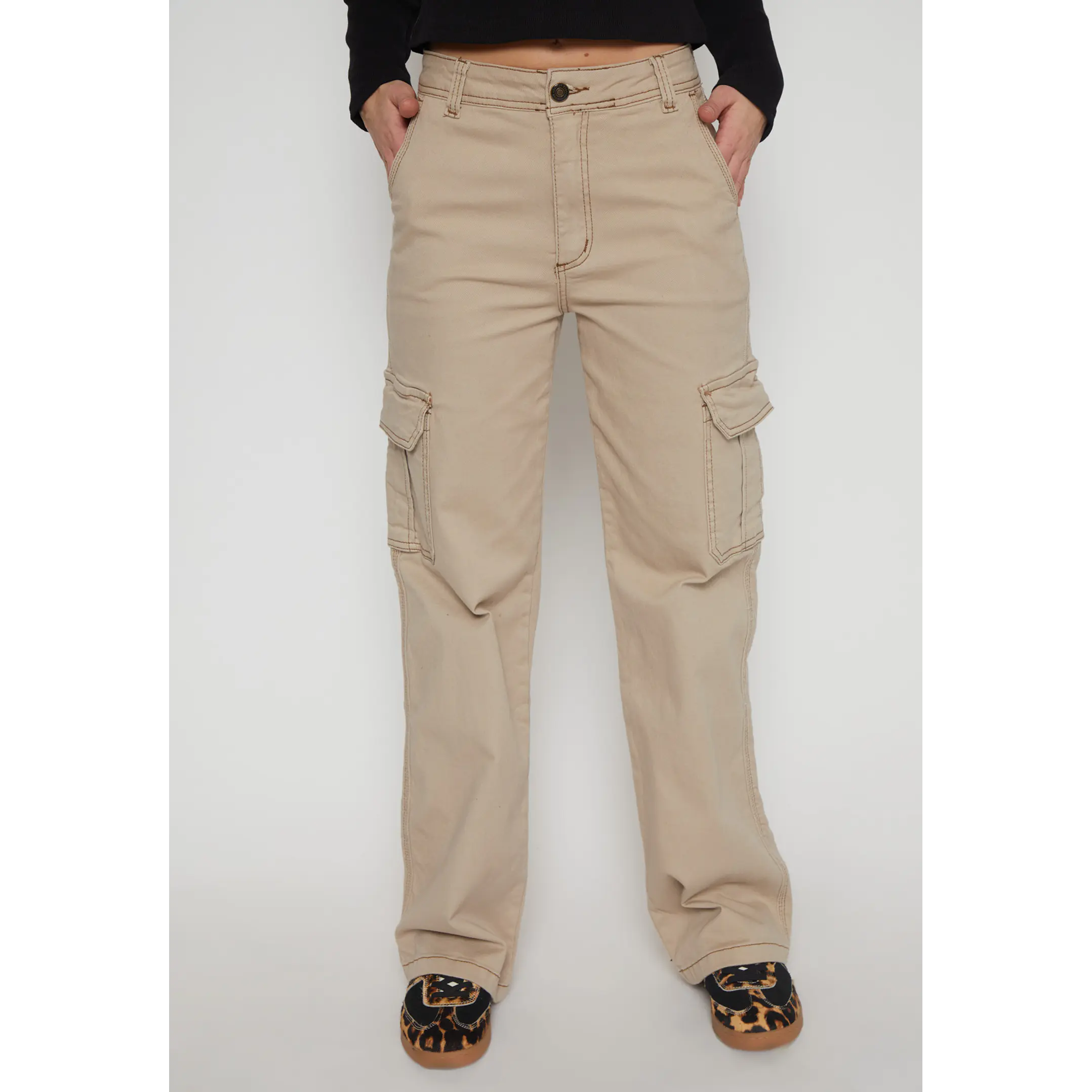Pantalón Wide Leg Cargo Mujer Beige Familyshop 1