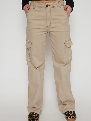 Pantalón Wide Leg Cargo Mujer Beige Familyshop