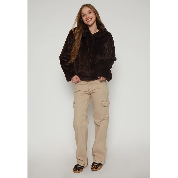 Chaqueta Piel Manga Larga Mujer Café Familyshop 4