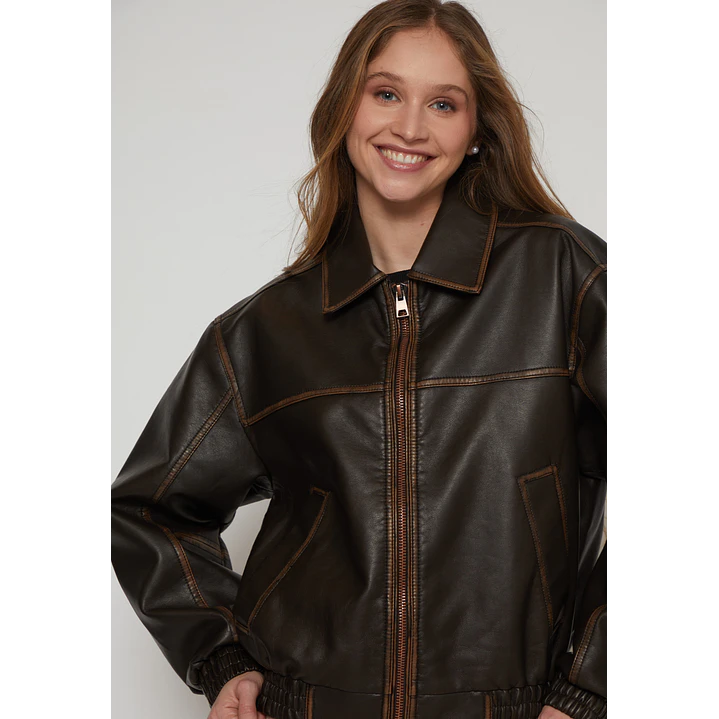 Chaqueta Efecto Piel Mujer Café Familyshop 2