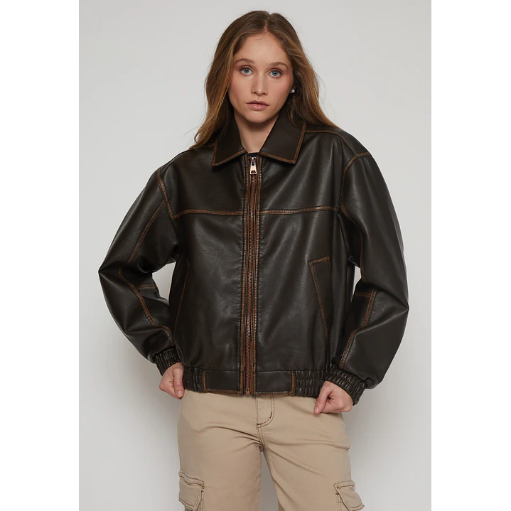 Chaqueta Efecto Piel Mujer Café Familyshop 1