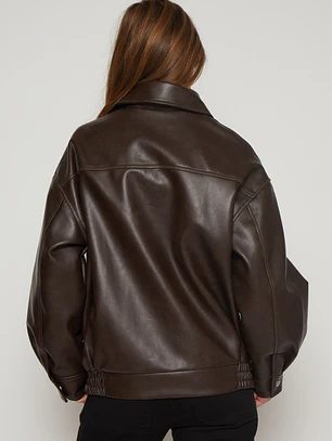 Chaqueta Efecto Piel Mujer Café Familyshop