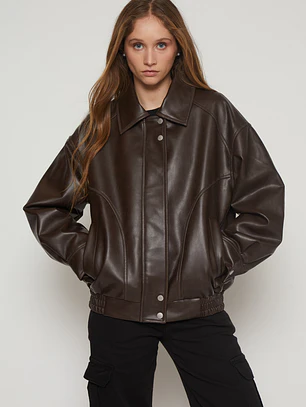 Chaqueta Efecto Piel Mujer Café Familyshop