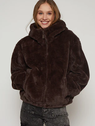 Chaqueta Piel Gorro Mujer Café Familyshop