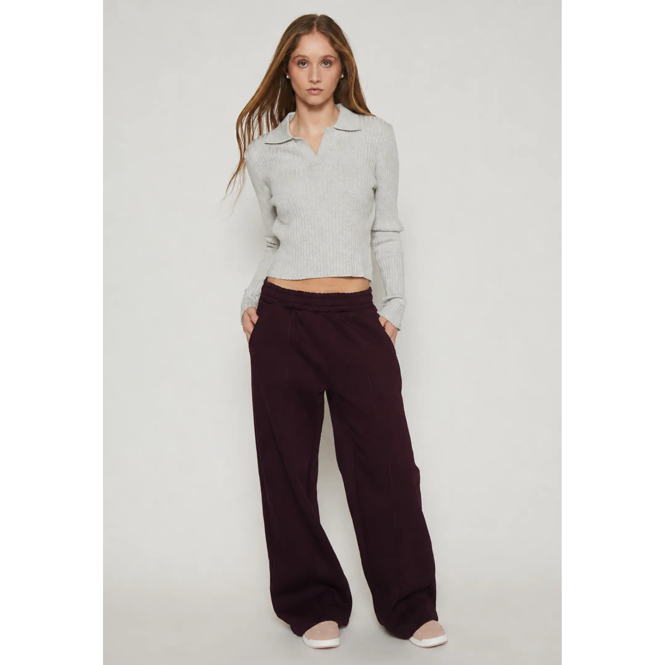 Pantalón Buzo Wide Leg Mujer Burdeo Familyshop 2