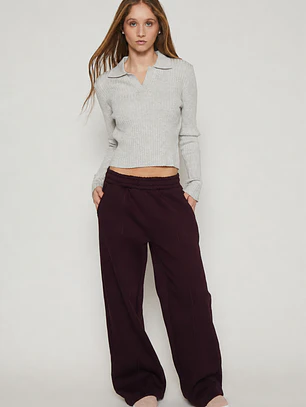 Pantalón Buzo Wide Leg Mujer Burdeo Familyshop