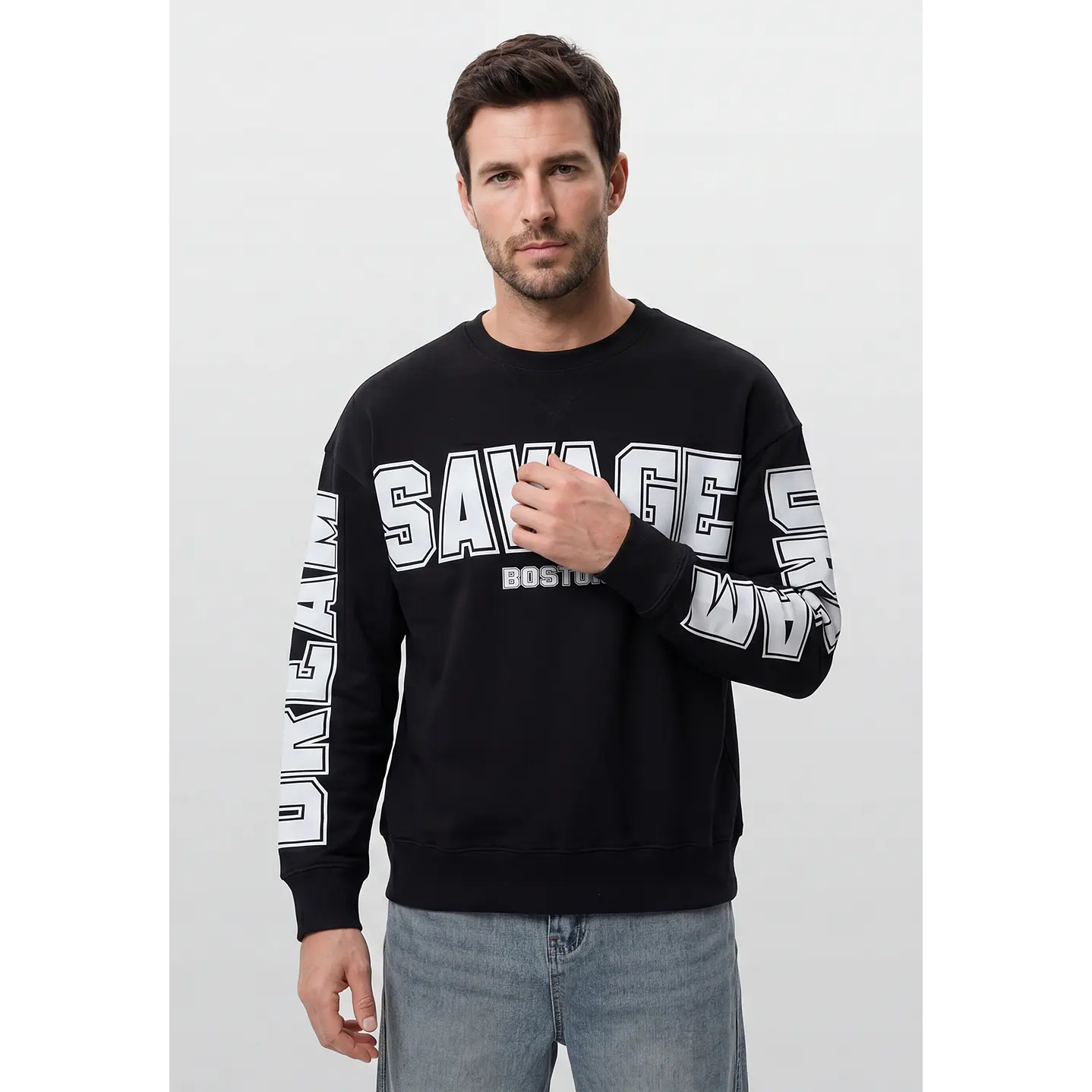 Polerón Letras Oversize Hombre Negro 1