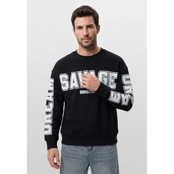 Polerón Letras Oversize Hombre Negro 1