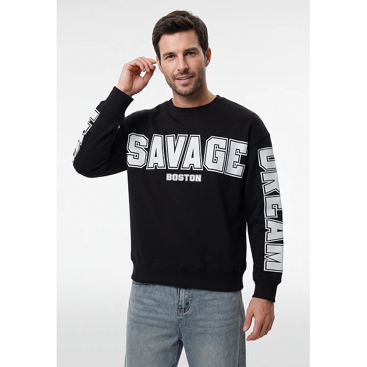 Polerón Letras Oversize Hombre Negro 2