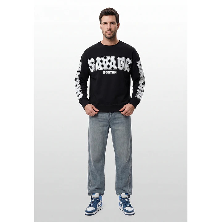 Polerón Letras Oversize Hombre Negro 4