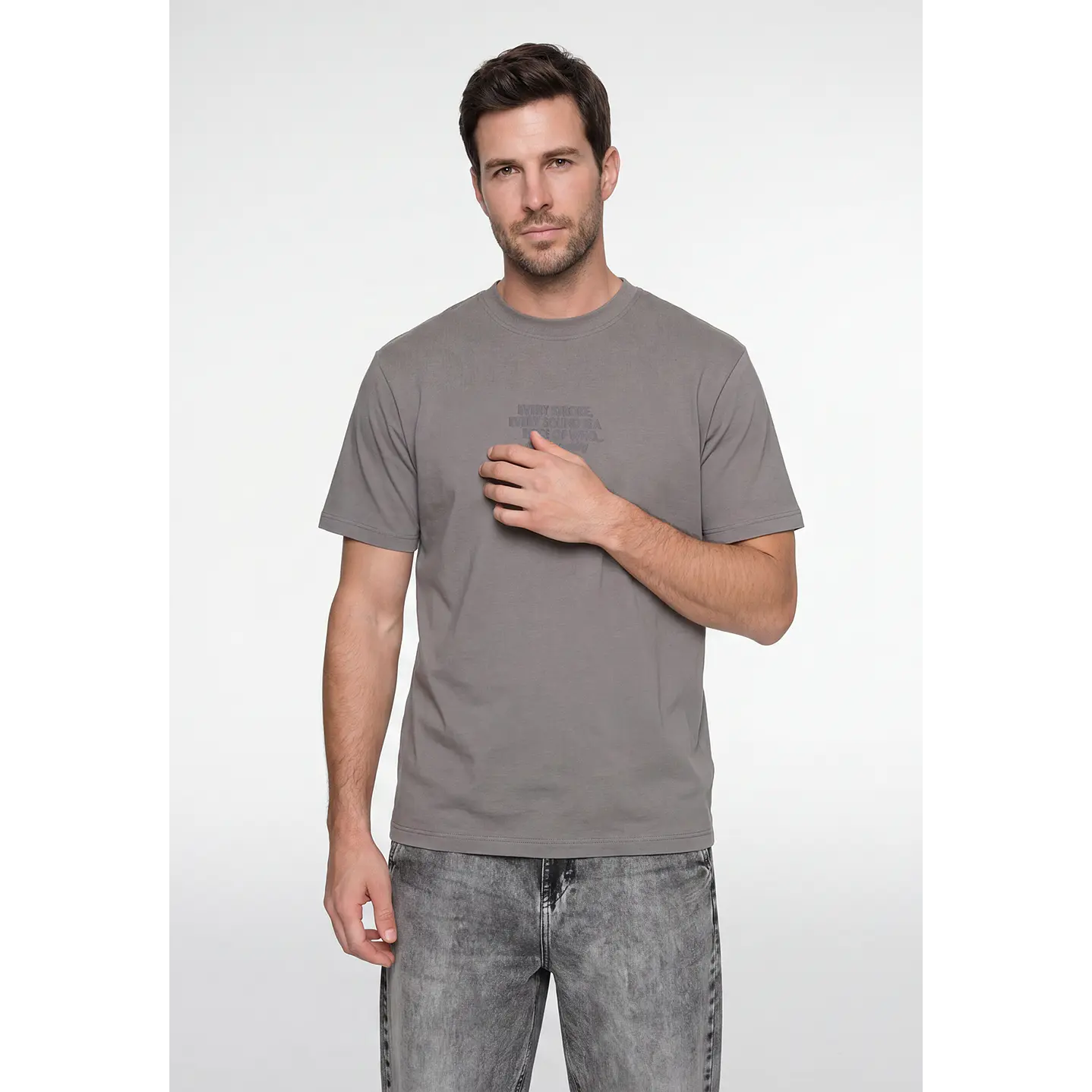 Polera Letras Relaxed Hombre Arena 2