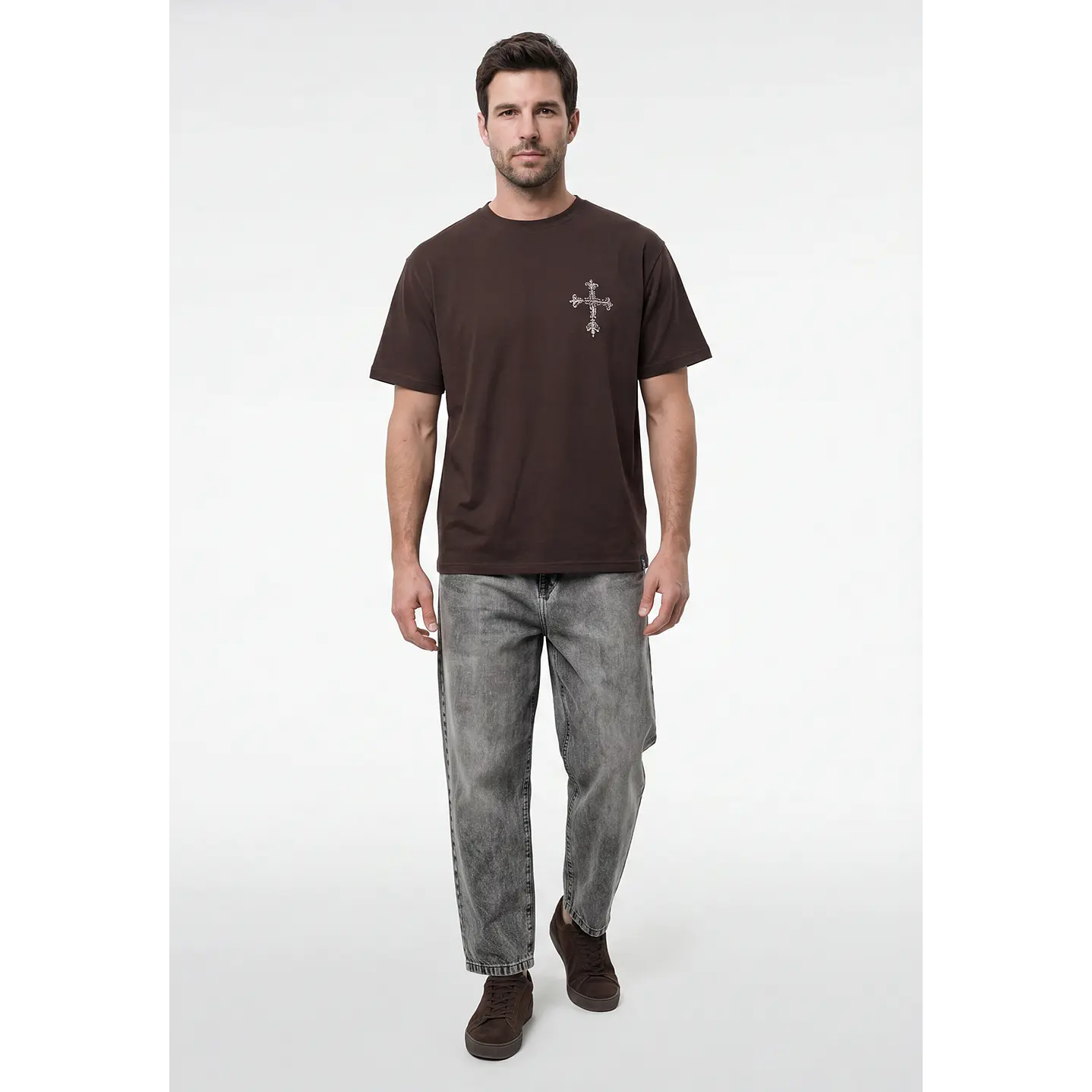 Polera Cruz Relaxed Hombre Café 4