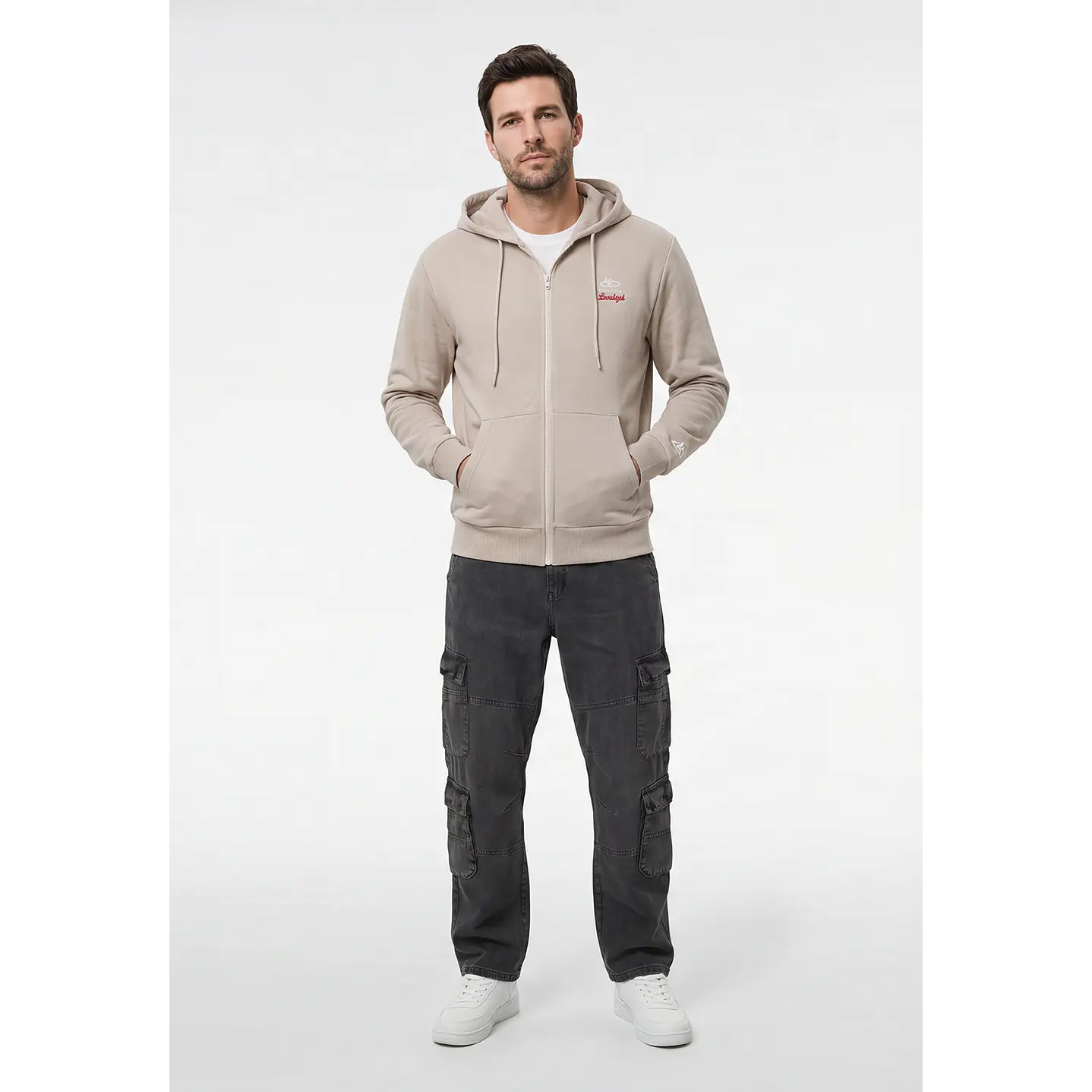 Polerón Con Cierre Casual Hombre Beige 4