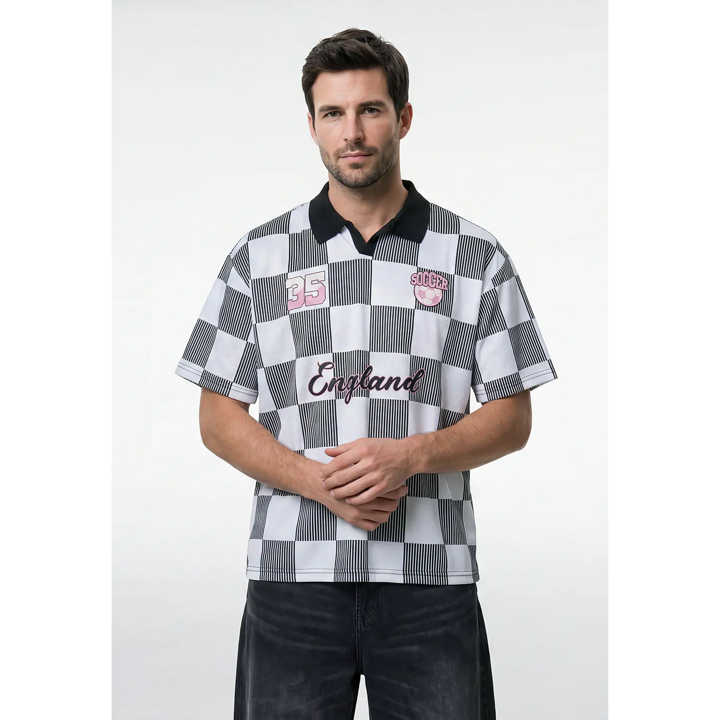 Polera Retro Fútbol Hombre Negro 1