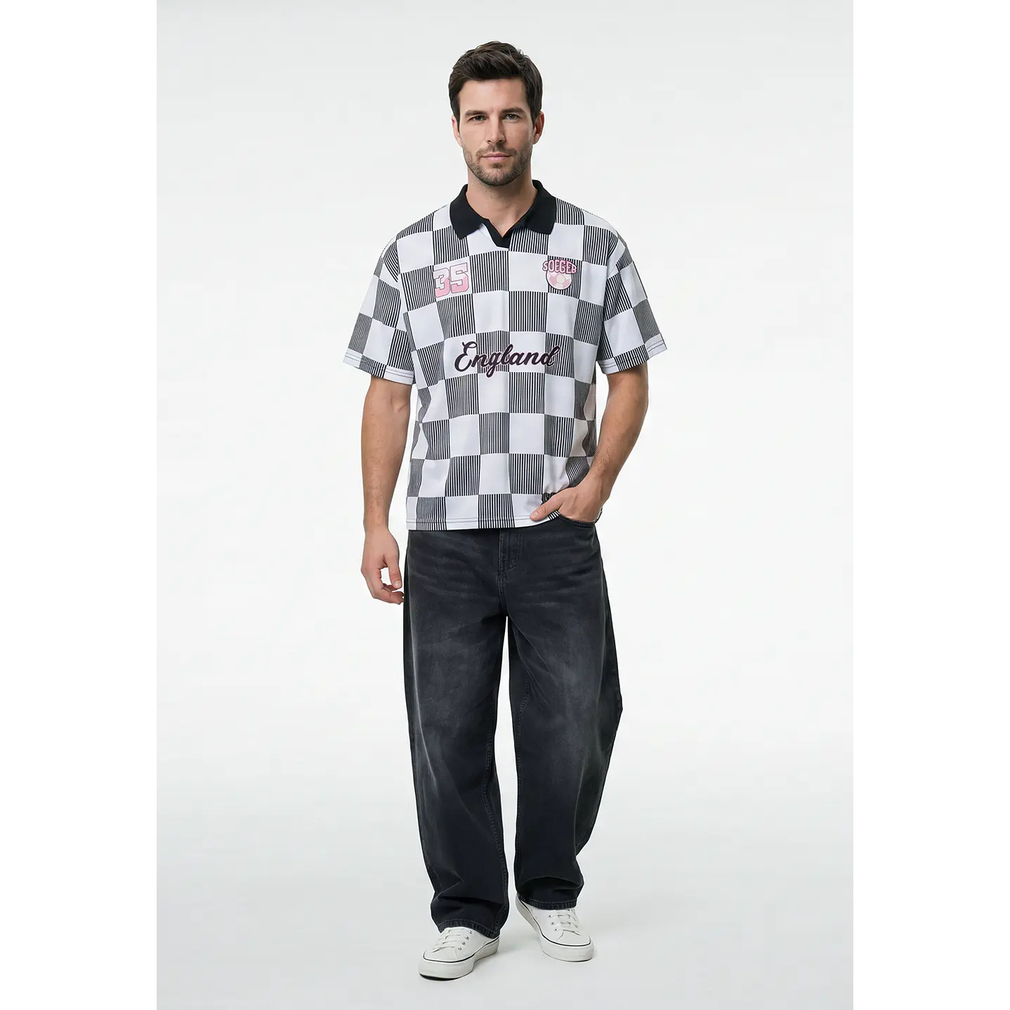 Polera Retro Fútbol Hombre Negro 2