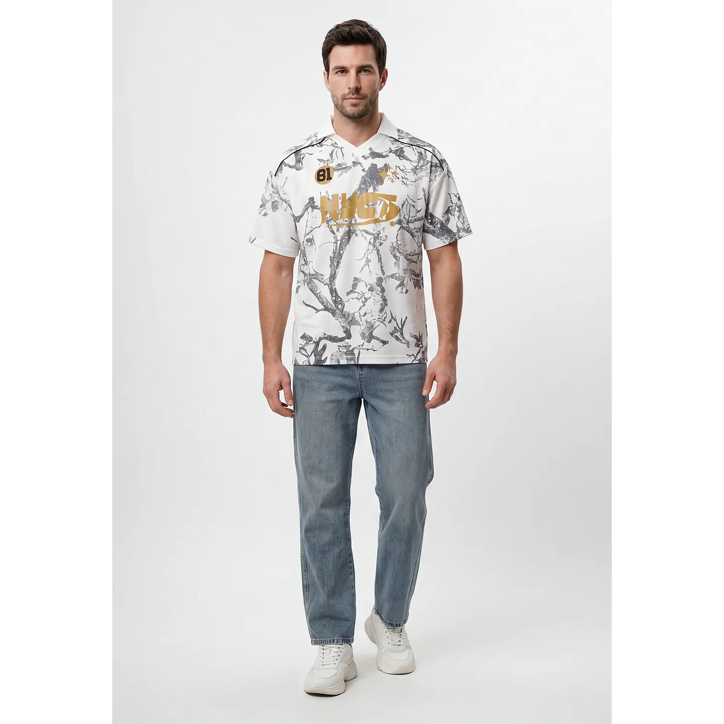 Polera Retro Camuflado Hombre Blanco 4