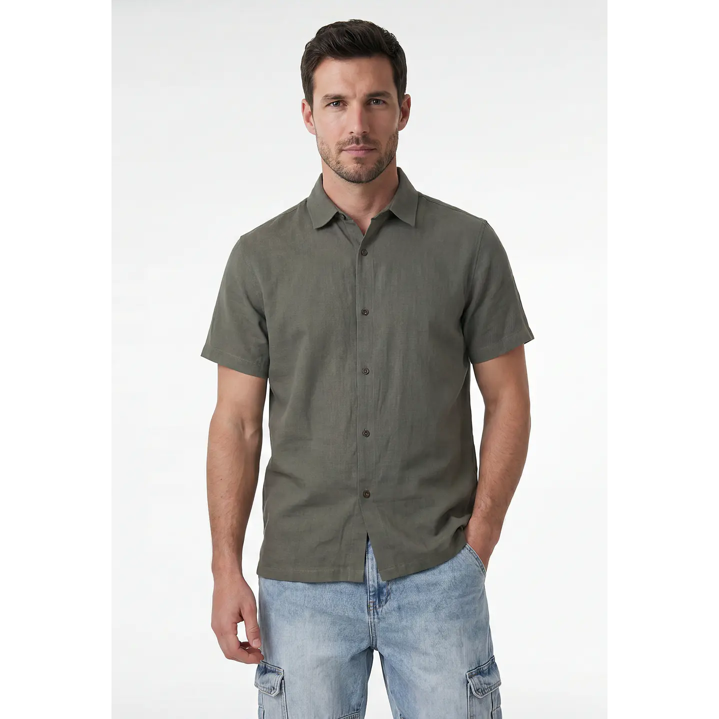 Camisa Lino Hombre Verde 1