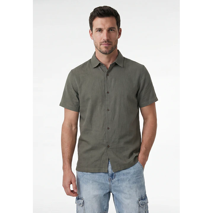 Camisa Lino Hombre Verde 1