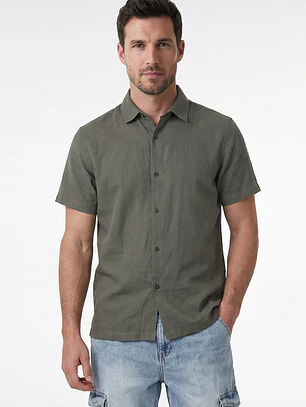 Camisa Lino Hombre Verde