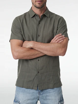 Camisa Lino Hombre Verde