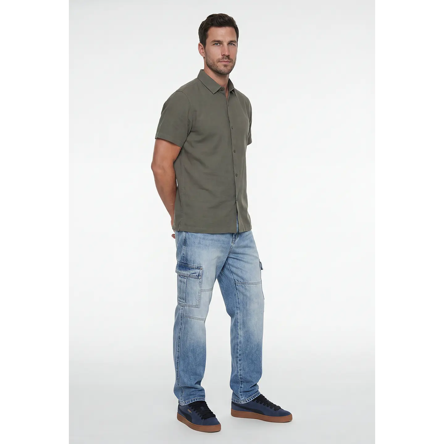 Camisa Lino Hombre Verde 4