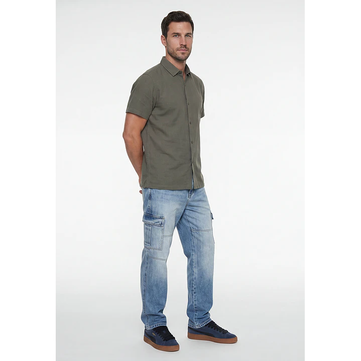Camisa Lino Hombre Verde 4
