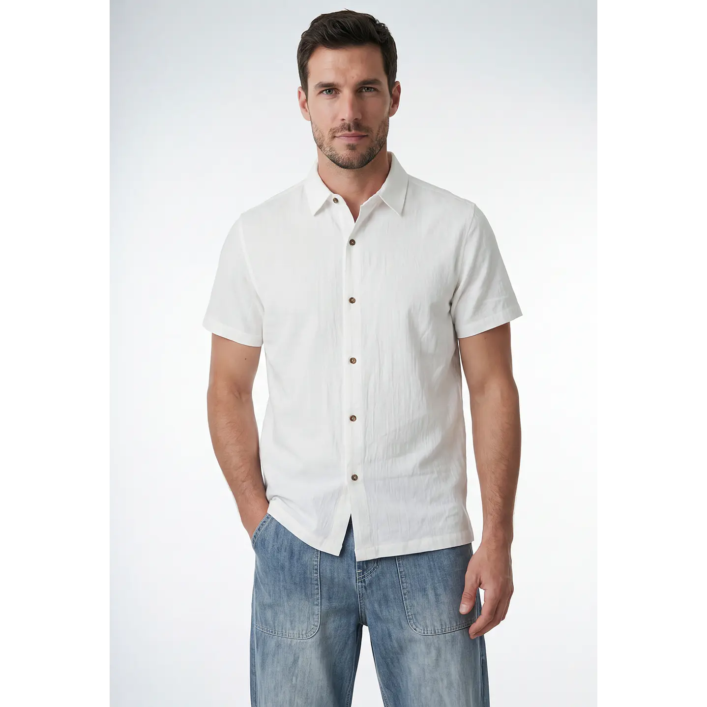Camisa Lino Hombre Blanco 1