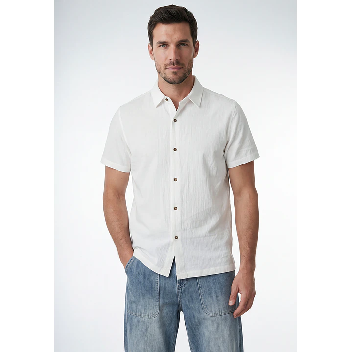 Camisa Lino Hombre Blanco 1