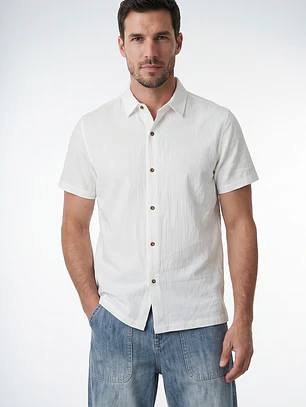 Camisa Lino Hombre Blanco