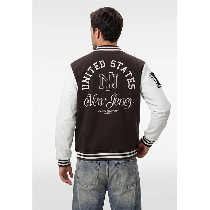 Chaqueta College Hombre Manga Larga Café 3