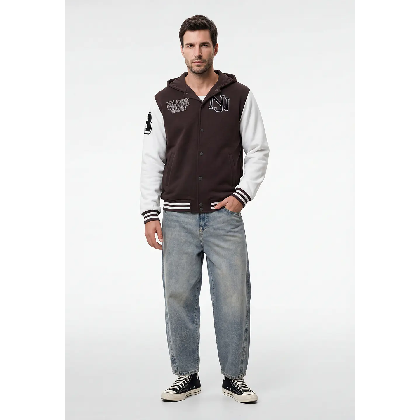 Chaqueta College Hombre Manga Larga Café 4