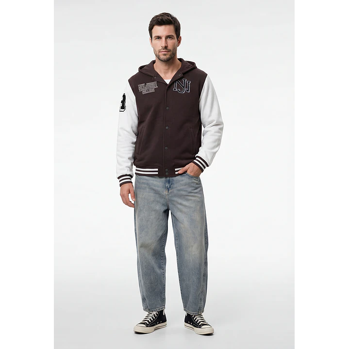 Chaqueta College Hombre Manga Larga Café 4