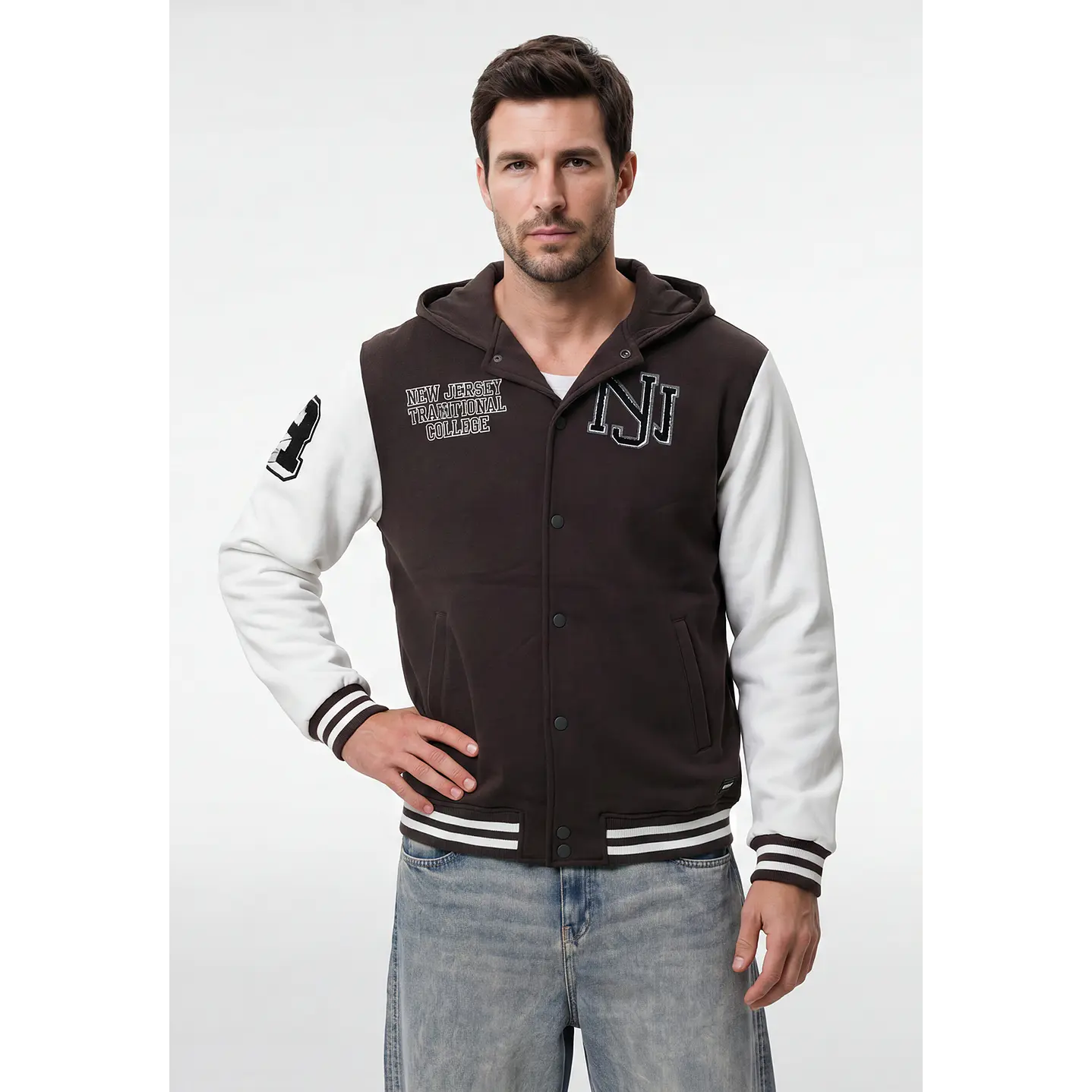 Chaqueta College Hombre Manga Larga Café 1