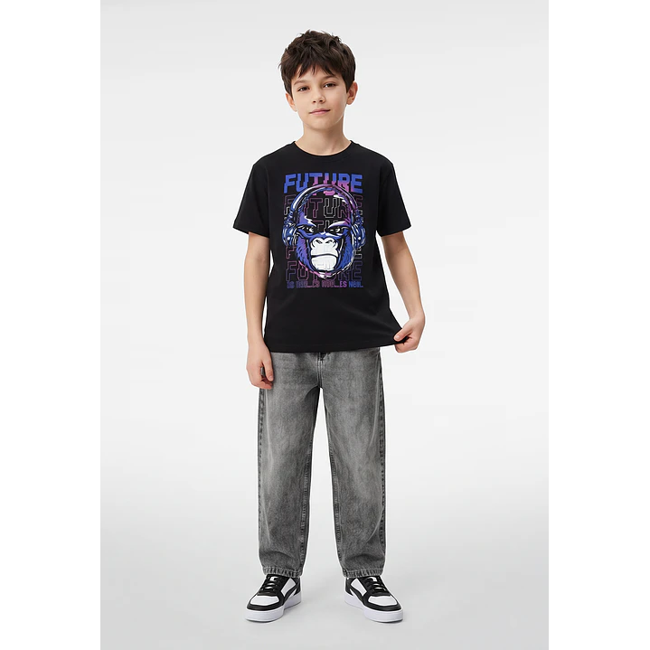 Polera Print Engomado Niño Negro 2