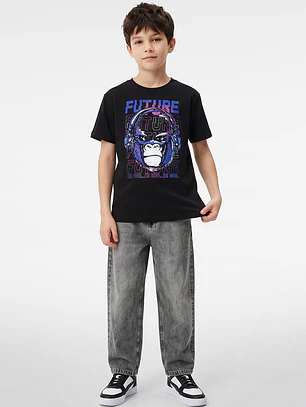 Polera Future Engomado Niño Negro