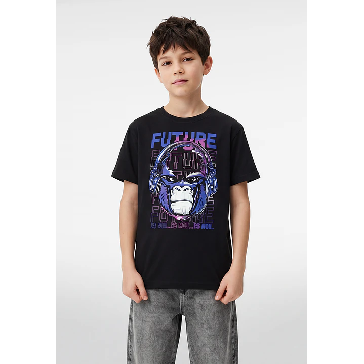 Polera Print Engomado Niño Negro 1